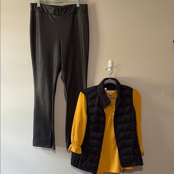 A new day Black Leggings Stretchy Comfort Faux Leather look Size L - Picture 1 of 8